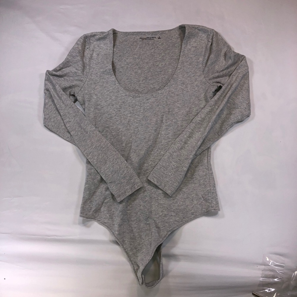 Abercrombie & Fitch Soft A&F Collection Grey Scoop Neck Long Sleeve Bodysuit M